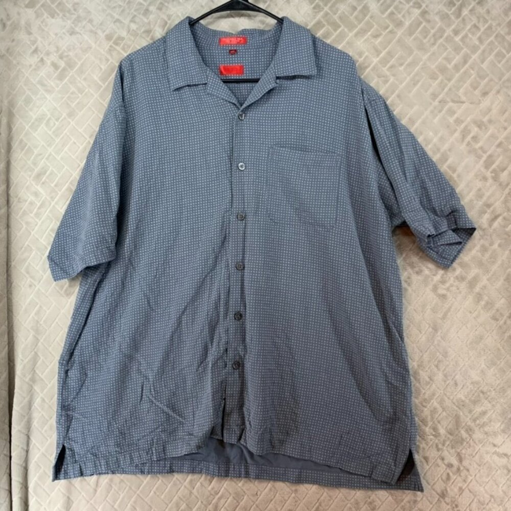 Izod Button Up Shirt Mens XXL Blue Washable Silk Micro Polka Dot Short Sleeve